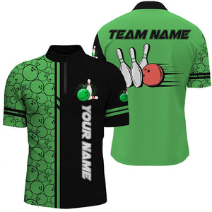 Men's bowling Quarter Zip shirts Custom black green camo vintage bowling shirts, men bowling jerseys NQS7150