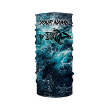 Load image into Gallery viewer, Custom blue ocean fish bone Saltwater Long sleeve Fishing Shirts UV Protection, Sea wave camo Fishing Shirts - NQS2068