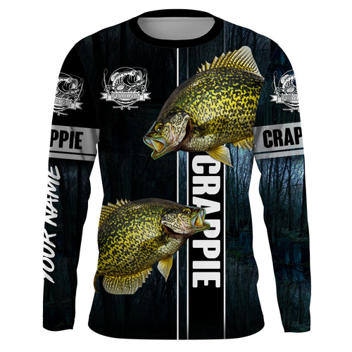 Crappie Fishing blue camo fish on custom long sleeve fishing shirts NQS2783