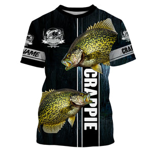 Crappie Fishing blue camo fish on custom long sleeve fishing shirts NQS2783