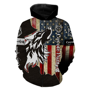 Coyote Hunting Camo American flag patriotic coyote tattoo Customize Name 3D All Over Printed Shirts NQS1406