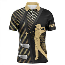 Load image into Gallery viewer, Black and gold Mens golf polo shirts custom golf clubs team golf shirts, golf tops for men NQS7258