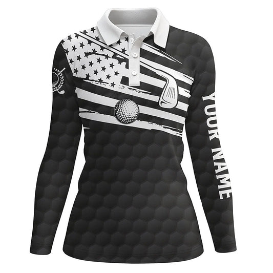 Black & White Women golf polo shirt custom American flag team golf shirts, patriot golf tops for women NQS7259