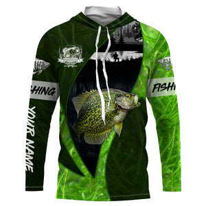 Crappie fishing green shirt Custom name UV Long Sleeve Fishing Shirts, fishing gifts for men, women NQS3721