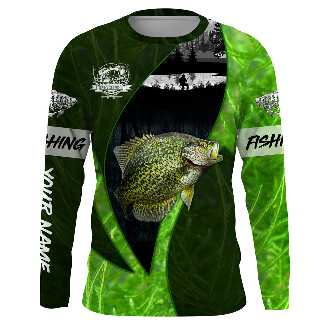 Crappie fishing green shirt Custom name UV Long Sleeve Fishing Shirts, fishing gifts for men, women NQS3721