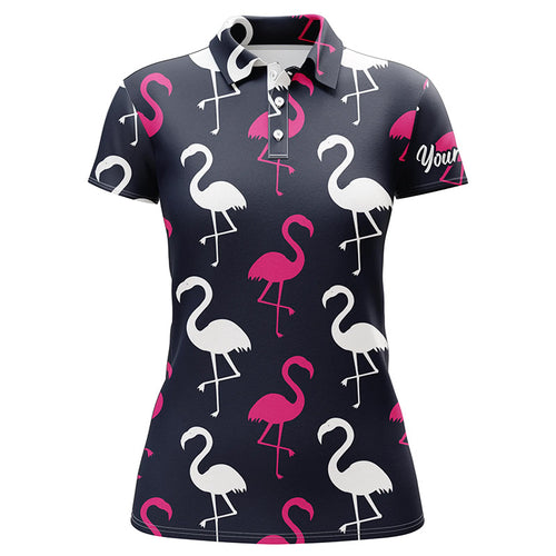 Womens golf polo shirt pink white flamingos pattern custom team flamingo golf shirts NQS5186