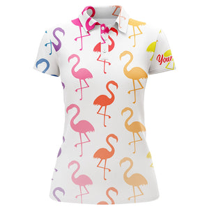 Womens golf polo shirt rainbow flamingos pattern custom team flamingo golf shirts, ladies golf tops NQS5187