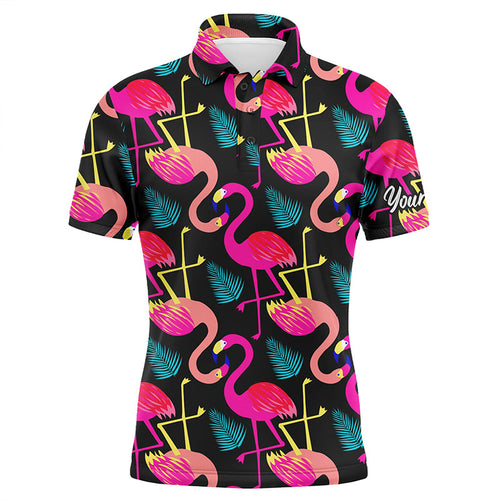 Mens golf polo shirt neon flamingos tropical pattern custom team flamingo golf shirts, golfing gifts NQS5188