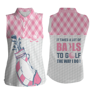 Women sleeveless polo shirts It takes a lot of balls to golf pink argyle pattern golf shirts for women NQS4711