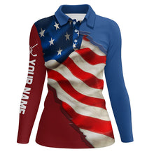 Load image into Gallery viewer, Personalized vintage American flag Womens golf polo shirts custom patriotic golfing gifts for ladies NQS7273