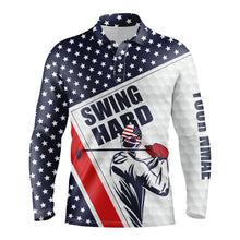 Load image into Gallery viewer, Mens golf polo shirt Swing hard American flag custom name golf performance shirts NQS3448