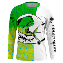 Load image into Gallery viewer, Mahi-mahi fish Dorado Fishing scales Custom white Long sleeve performance Fishing Shirts, apparel for saltwater fishing NQS2082