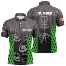 Load image into Gallery viewer, Mens disc golf polo shirt custom name, number camo disc golf jersey, mens disc golf apparel | Green NQS6345