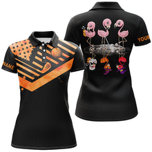 Load image into Gallery viewer, Funny black women golf polo shirts orange American flag custom Halloween Flamingo golf friends NQS6350