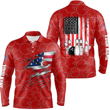 Load image into Gallery viewer, Red Bowling polo shirts for men custom name vintage American flag bowling jerseys NQS6563