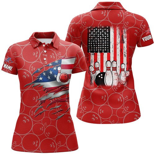 Bowling Polo shirt for women custom red vintage American flag bowling jerseys NQS6563