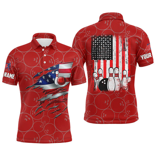 Red Bowling polo shirts for men custom name vintage American flag bowling jerseys NQS6563