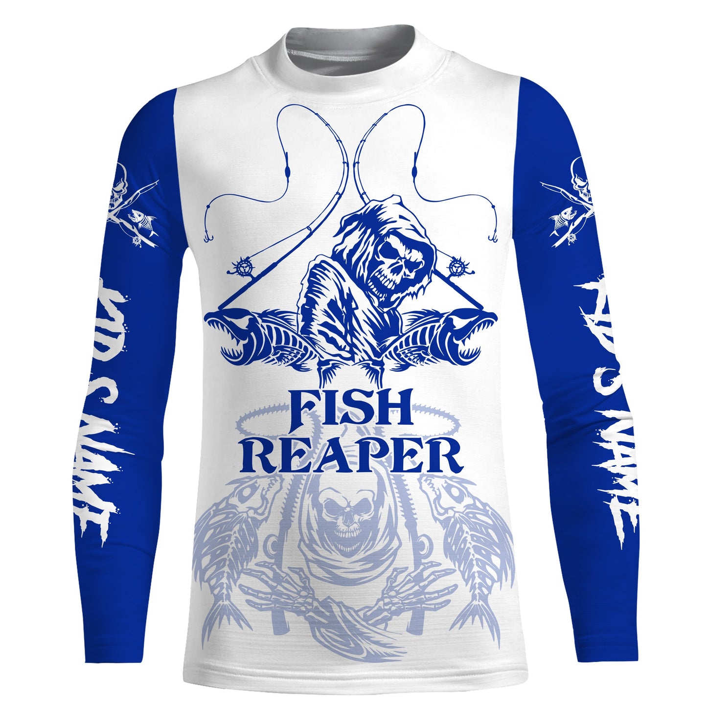 Fish reaper fishing blue shirt Customize Name Long Sleeve Fishing Shirts, fishing gift NQS2484