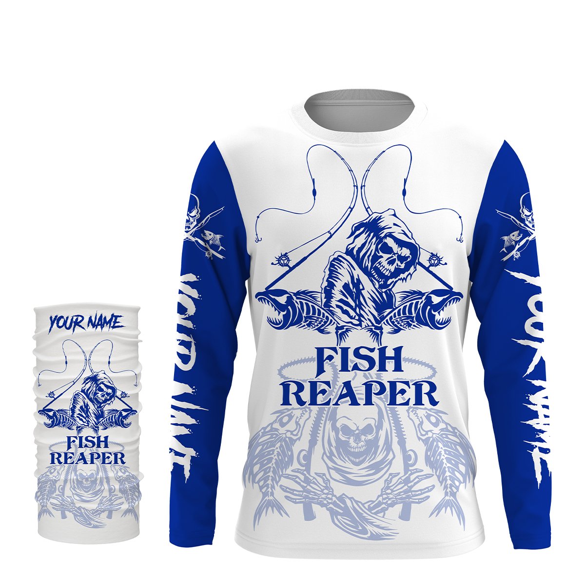 Fish reaper fishing blue shirt Customize Name Long Sleeve Fishing Shirts, fishing gift NQS2484