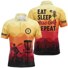 Load image into Gallery viewer, Sunset pattern Mens Disc golf polo shirts custom Eat sleep Disc golf repeat jersey, frisbee golf shirt NQS6826