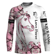 Load image into Gallery viewer, Love horse skull pink camo 3d shirts, personalized horse t shirt designs, camo hoodie, camo horse jacket, gift for horse lovers NQS2811