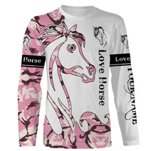 Load image into Gallery viewer, Love horse skull pink camo 3d shirts, personalized horse t shirt designs, camo hoodie, camo horse jacket, gift for horse lovers NQS2811