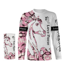 Load image into Gallery viewer, Love horse skull pink camo 3d shirts, personalized horse t shirt designs, camo hoodie, camo horse jacket, gift for horse lovers NQS2811