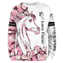 Load image into Gallery viewer, Love horse skull pink camo 3d shirts, personalized horse t shirt designs, camo hoodie, camo horse jacket, gift for horse lovers NQS2811