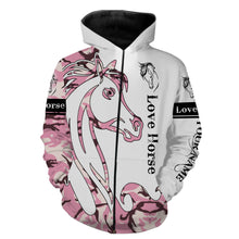 Load image into Gallery viewer, Love horse skull pink camo 3d shirts, personalized horse t shirt designs, camo hoodie, camo horse jacket, gift for horse lovers NQS2811