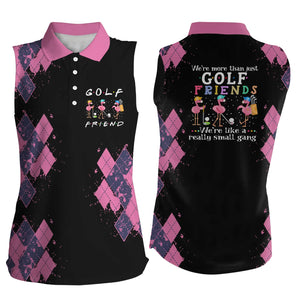 Women's sleeveless golf polo shirt we're more than just golf friends flamingo funny golf shirt | Pink NQS4892