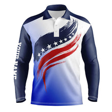 Load image into Gallery viewer, American flag Mens golf polo shirts custom golf attire for men, patriotic golf gift for mens | Blue NQS6356