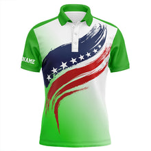 Load image into Gallery viewer, American flag Mens golf polo shirts custom golf attire for men, patriotic golf gift for mens | Green NQS6357