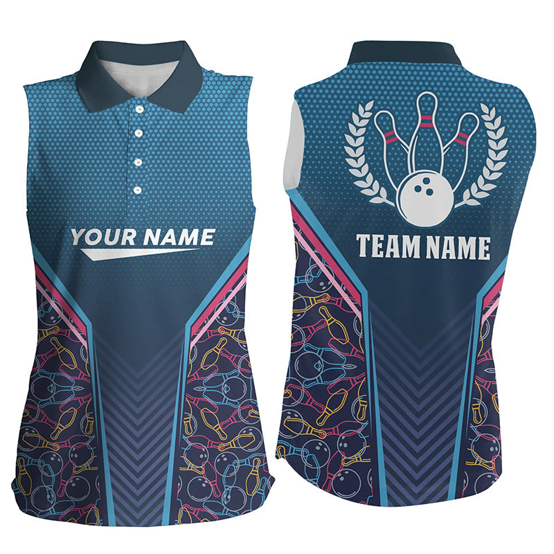 Bowling blue camo Women sleeveless polo shirt Personalized Bowling Team League Jerseys Gift For Bowler NQS6832