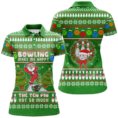 Funny ugly Christmas Santa Bowler Womens polo shirts, bowling make me happy the ten pin not so much NQS6836