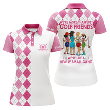 Load image into Gallery viewer, Custom womens golf polo shirts multi-color argyle plaid we&#39;re more than golf friends we&#39;re small gang NQS4904