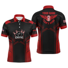 Load image into Gallery viewer, Custom Red black bowling shirt for men – personalized team jersey front view