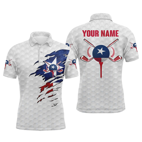 Texas flag white golf ball skin Mens golf polos shirts custom patriot golf gift, golf shirt for men NQS5226