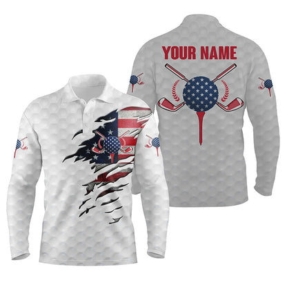 American flag white golf ball skin Mens golf polos shirts custom patriot golf gift, golf shirt for men NQS5227