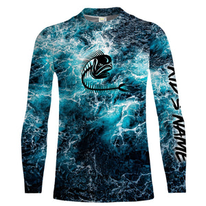 Custom blue ocean Mahi mahi fish bone Saltwater Long sleeves Sea wave camo Fishing Shirts NQS2097