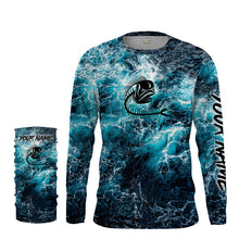 Load image into Gallery viewer, Custom blue ocean Mahi mahi fish bone Saltwater Long sleeves Sea wave camo Fishing Shirts NQS2097