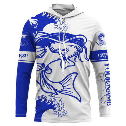 Personalized Catfish fishing tattoo jerseys, Catfish Long Sleeve Fishing tournament shirts | Blue NQS3736
