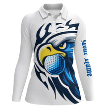 Load image into Gallery viewer, Womens golf polo shirts custom blue Eagle golf ball white golf tops, team golf attire ladies NQS7286