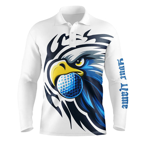 Mens golf polo shirts custom blue Eagle golf ball white golf tops, team golf attire for mens NQS7286