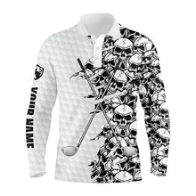 Load image into Gallery viewer, Mens long sleeve golf tops polo white pattern skull golf clubs custom name golf performance shirts NQS3918