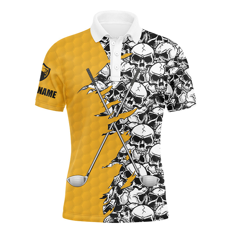 Mens long sleeve golf tops polo yellow pattern skull golf clubs custom name golf performance shirts NQS3919