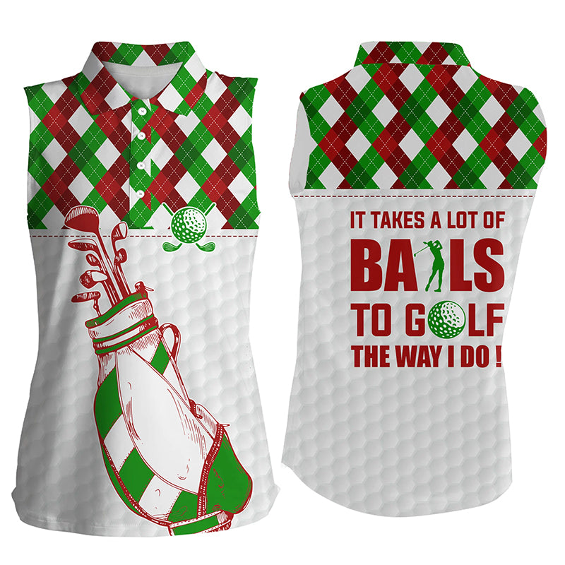 Women sleeveless polo shirts It takes a lot of balls to golf Christmas argyle pattern shirt for women NQS6583