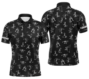 Men golf polo upf shirts custom name funny golf pattern, black polo shirt NQS4128