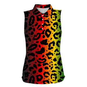 Kwanzaa pattern with colored leopard Womens sleeveless polo shirts, team golf shirt golfing gifts NQS4339