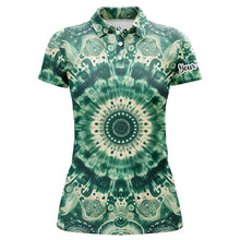 Load image into Gallery viewer, Womens golf polos shirts custom womens golf tops green tie dye pattern, ladies golf polo NQS7047