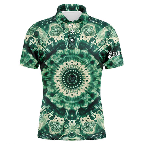 Mens golf polos shirts custom mens golf tops green tie dye pattern, golf outfit men NQS7047